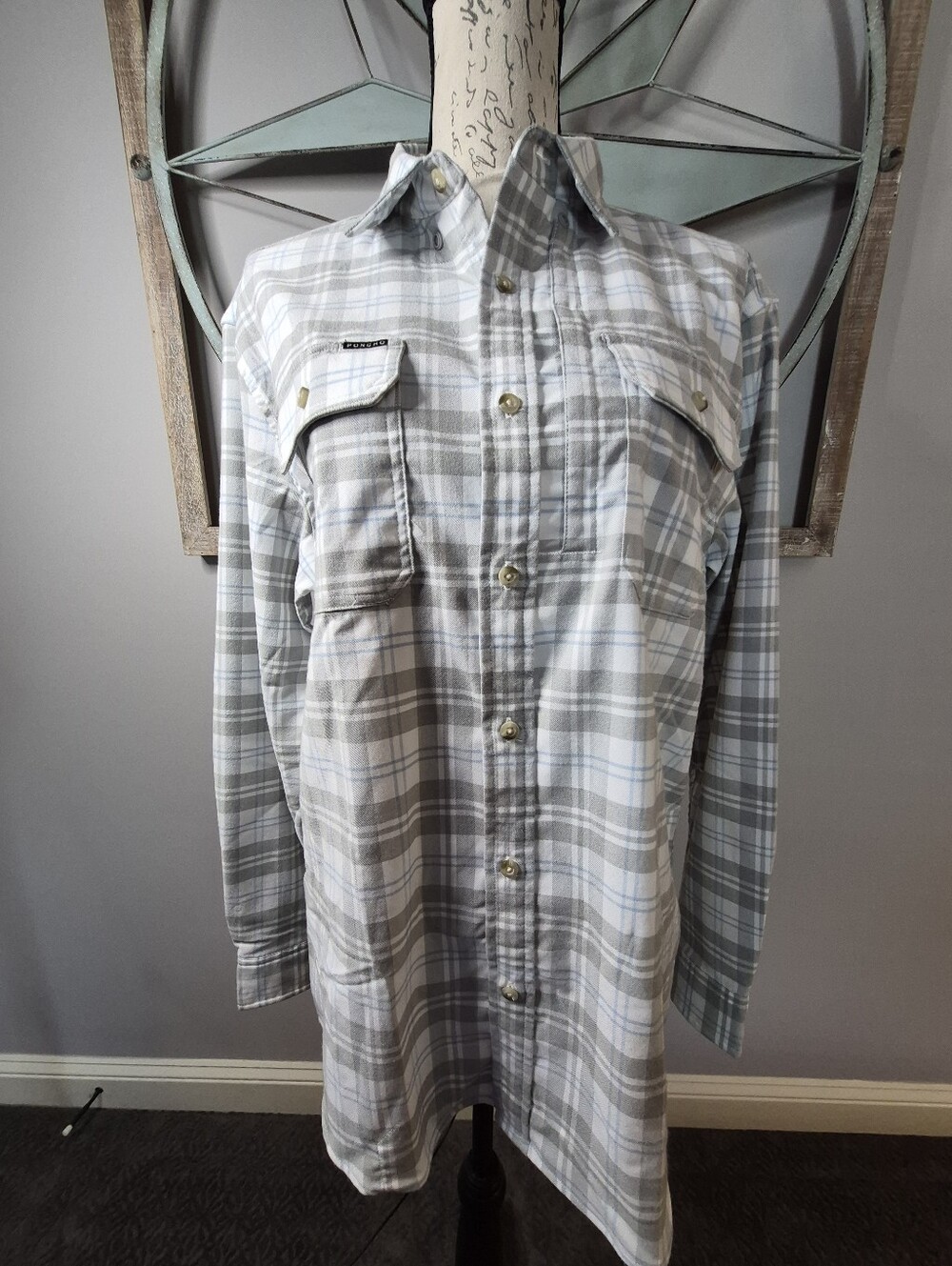 Poncho The Snowcat Slim Fit Performance Flannel Shirt White Plaid - M - Picture 9 of 13